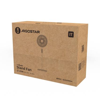Aigostar - Ventilateur sur pied 45W/230V Ø 35 cm blanc