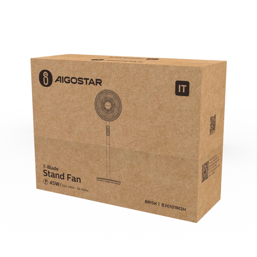 Aigostar - Ventilateur sur pied 45W/230V Ø 35 cm blanc