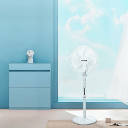 Aigostar - Ventilateur sur pied 60W/230V Ø 42 cm blanc + télécommande