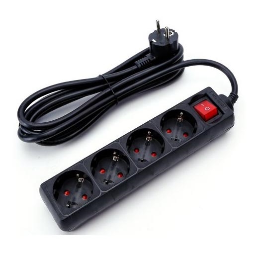 Aigostar - Verlengsnoer met schakelaar 4-voudig 3m SCHUKO zwart