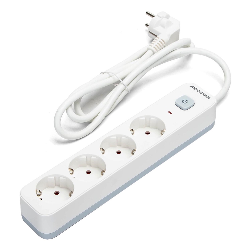 Aigostar - Verlengsnoer met schakelaar 4-voudig Type F 1,5m SCHUKO wit
