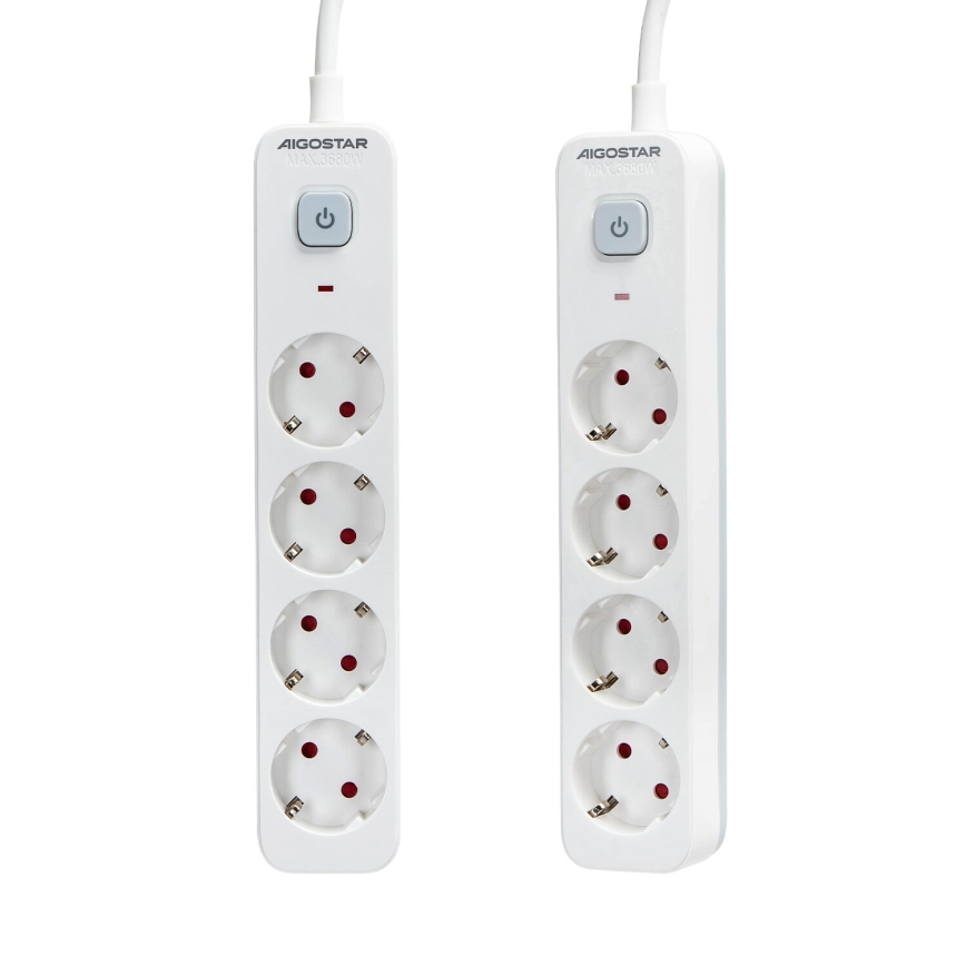 Aigostar - Verlengsnoer met schakelaar 4-voudig Type F 1,5m SCHUKO wit