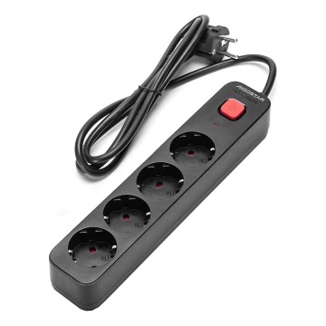 Aigostar - Verlengsnoer met schakelaar 4Z Type F 1,5m zwart