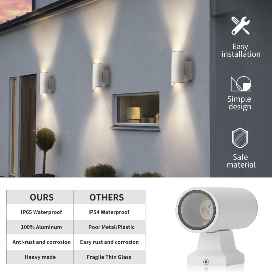 Aigostar - Wandlamp voor buiten 2xGU10/230V wit IP65 rond