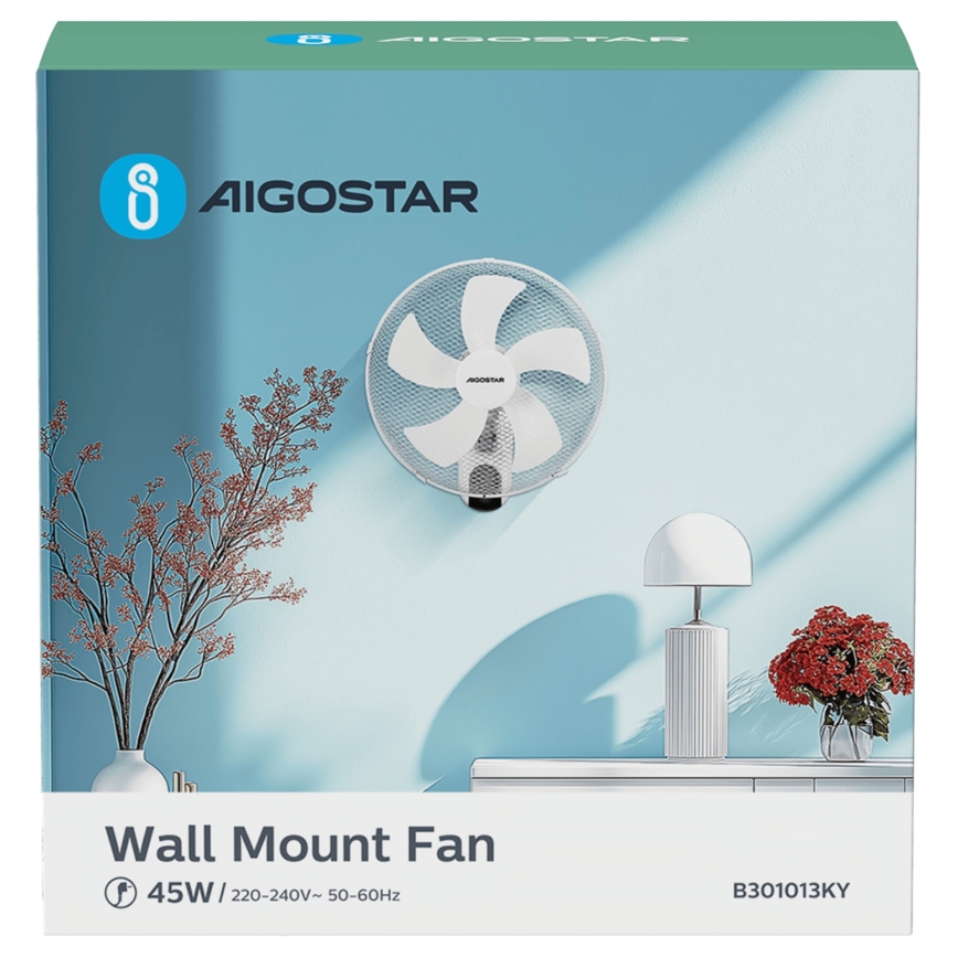 Aigostar -  Wandventilator 45W/230V wit + afstandsbediening
