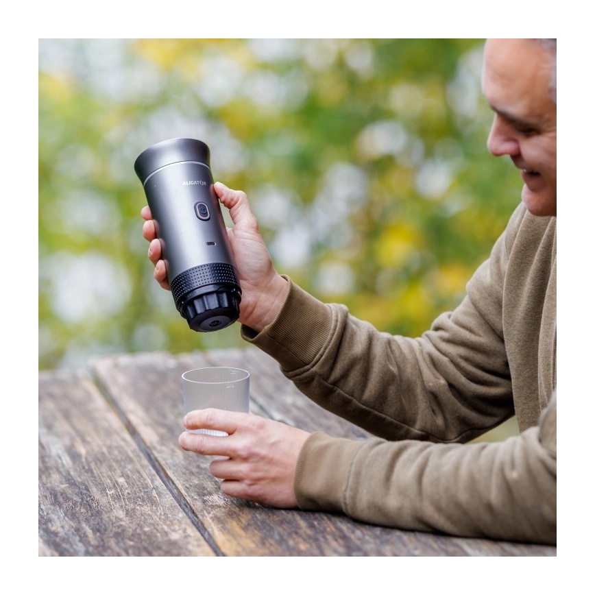 Aligator ACM002 - Cafetière de voyage rechargeable PortaCaffé 3 en 1 72W/7500 mAh gris