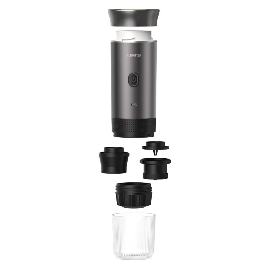 Aligator ACM002 - Cafetière de voyage rechargeable PortaCaffé 3 en 1 72W/7500 mAh gris