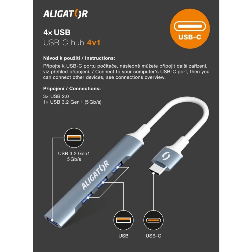 Aligator AHUB002 - hub USB-C 4-en-1