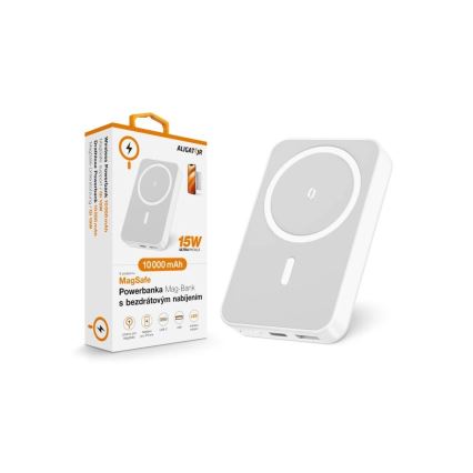 Aligator AMS04WT - batterie externe 10 000 mAh avec charge sans fil Qi et MagSafe, Power Delivery 15 W, noire