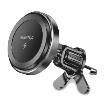 Aligator AMS05BK - Magnetische autohouder voor telefoon met draadloos Qi-opladen tot 15W en MagSafe, zwart