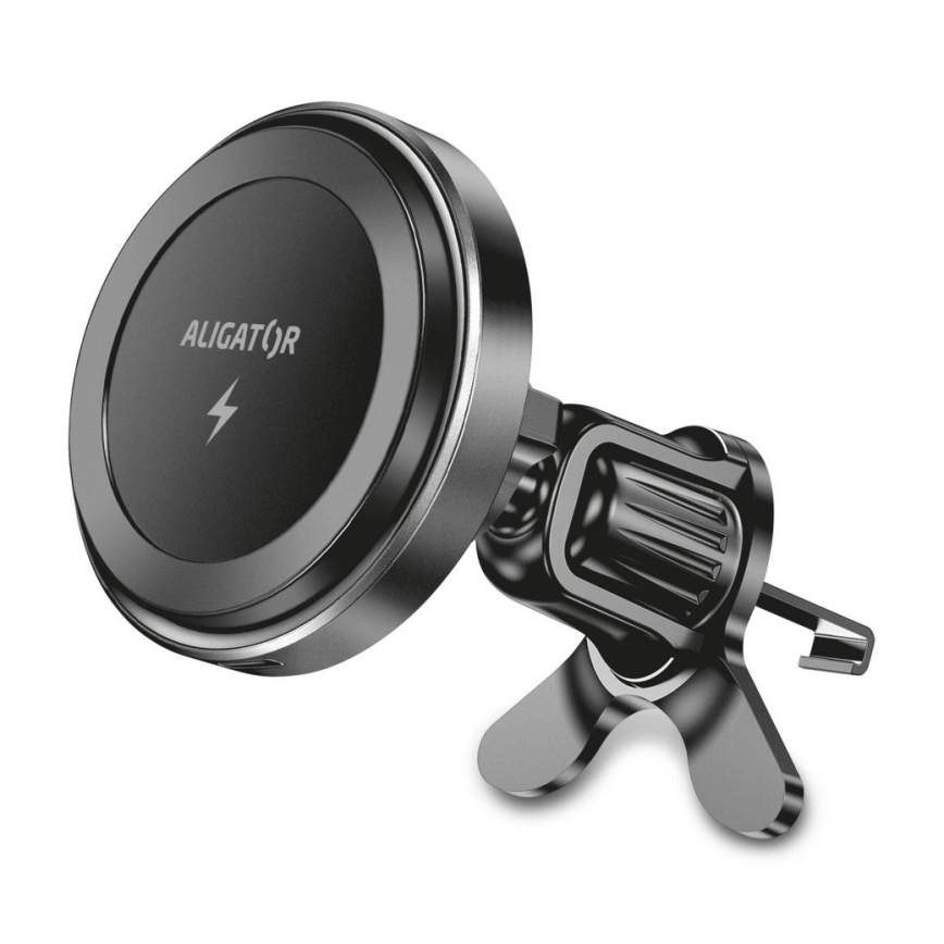 Aligator AMS05BK - Magnetische autohouder voor telefoon met draadloos Qi-opladen tot 15W en MagSafe, zwart