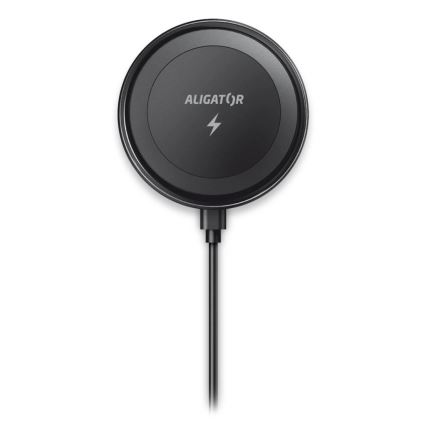 Aligator AMS05BK - Magnetische autohouder voor telefoon met draadloos Qi-opladen tot 15W en MagSafe, zwart