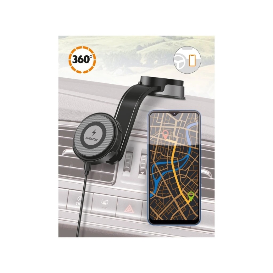 Aligator AMS07BK - MagSafe-autohouder voor telefoon met flexibele arm, zwart