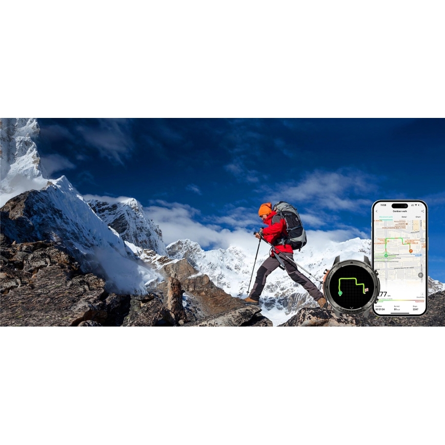Aligator AW12BK - Smartwatch met GPS, 500 mAh batterij, IP69K, zwart