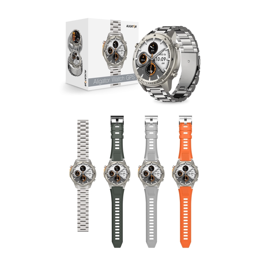 Aligator AW12SR - Montre connectée GPS, batterie 500 mAh, indice IP69K, finition argentée