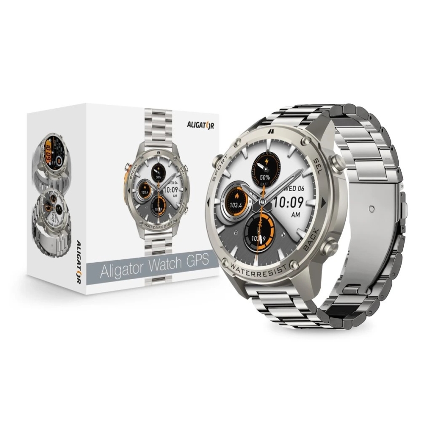Aligator AW12SR - Montre connectée GPS, batterie 500 mAh, indice IP69K, finition argentée