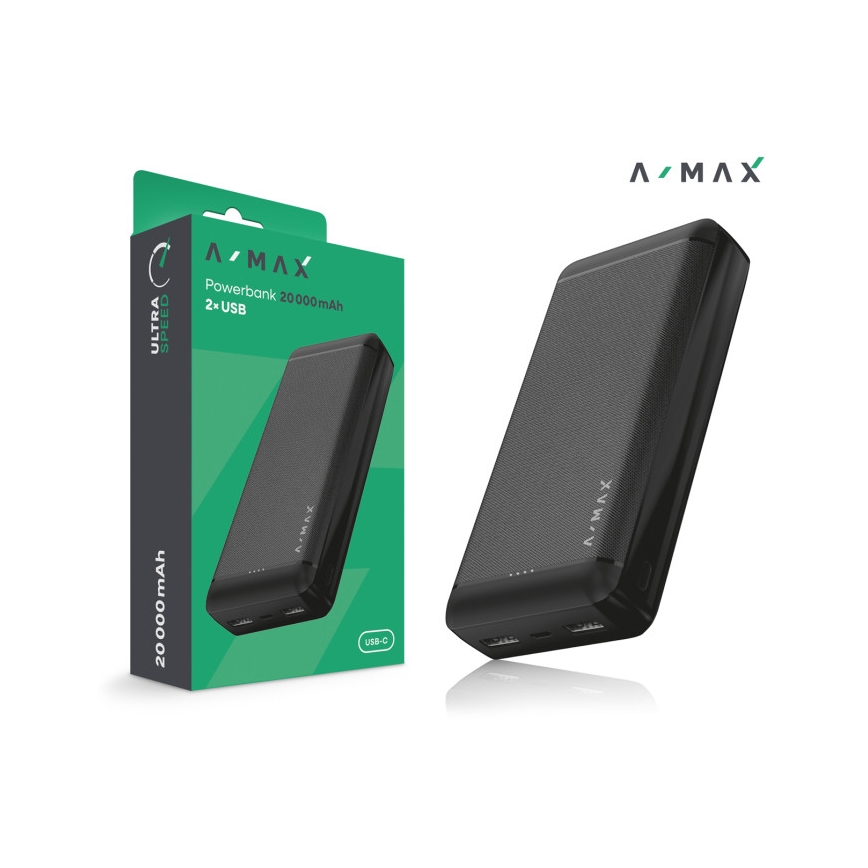 Aligator AX0004 - Batterie externe A-MAX 20000 mAh 3,7V noire