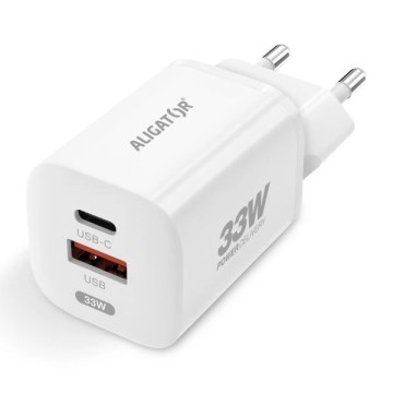 Aligator CHPD0020 - GaN Fast-Charging Power Delivery Adapter 33W USB-A + USB-C, White