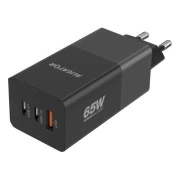 Aligator CHPD0027 - GaN Power Delivery 65W Fast-Charging Adapter, 2x USB-C + USB-A, Black