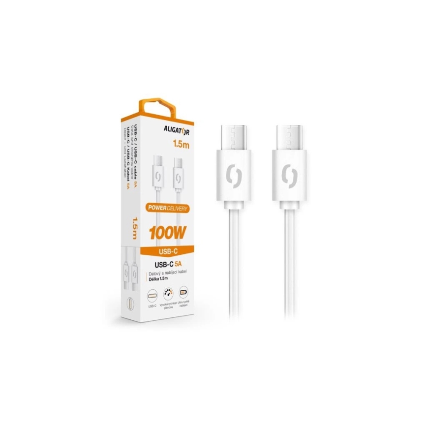 Aligator DATKP47 - USB kabel USB-C / USB-C 100W Power Delivery 1,5m wit