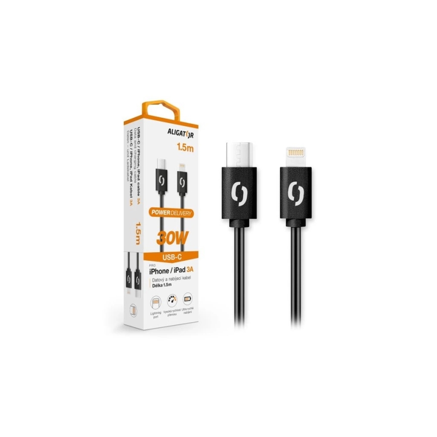 Aligator DATKP50 - USB-kabel USB-C / Lightning 30W Power Delivery 1,5m zwart