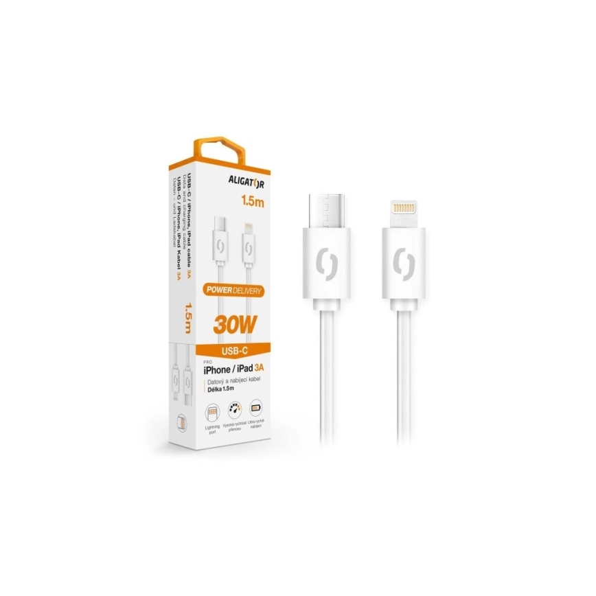 Aligator DATKP51 - USB kabel USB-C / Lightning 30W Power Delivery 1,5m wit
