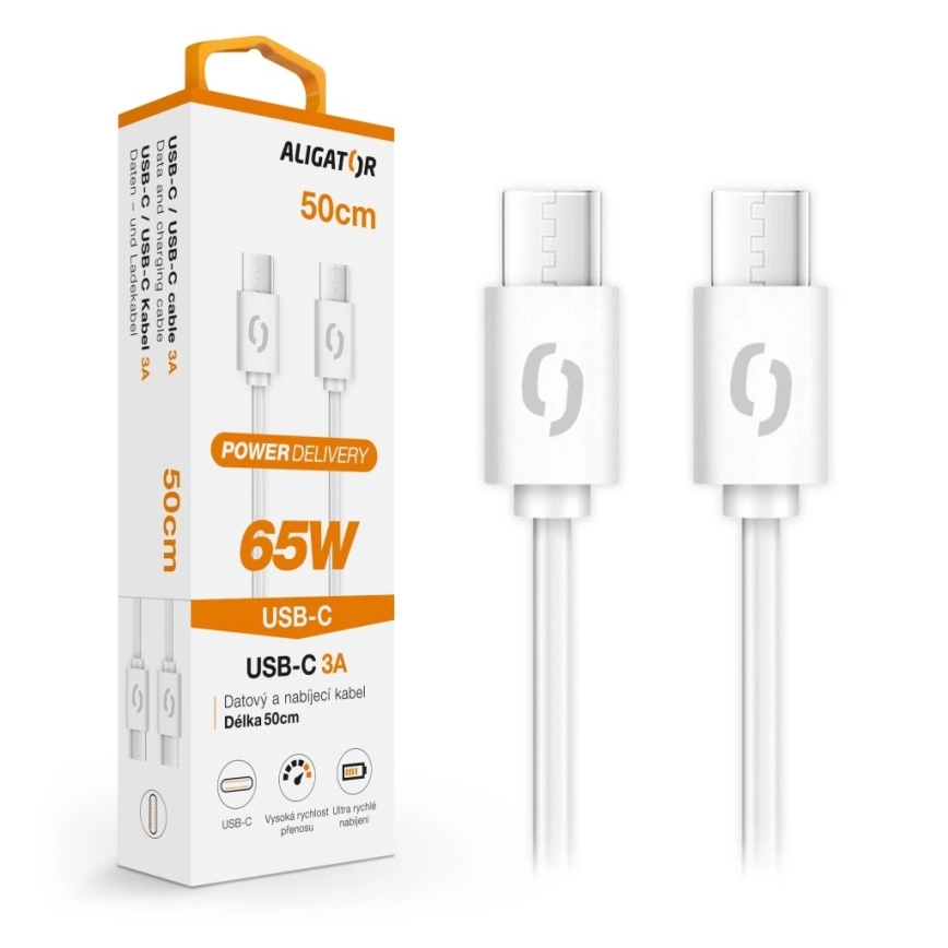 Aligator DATKP55 - câble USB-C vers USB-C Power Delivery 65 W, 0,5 m, blanc