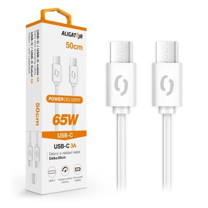Aligator DATKP55 - USB-C naar USB-C-kabel, 65W Power Delivery, 0,5 m, wit