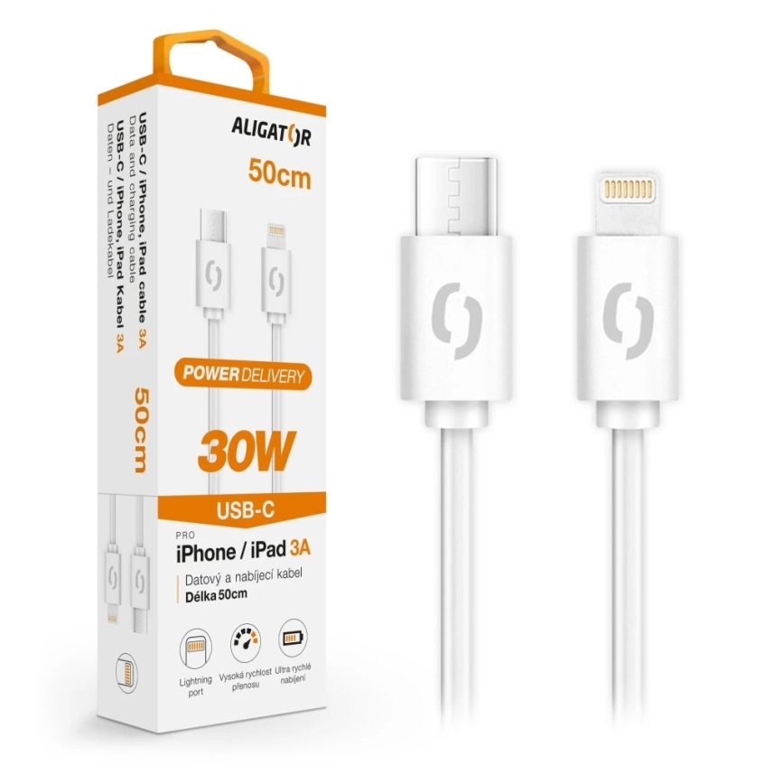Aligator DATKP57 - USB-kabel USB-C/Lightning 30 W Power Delivery 0,5 m wit