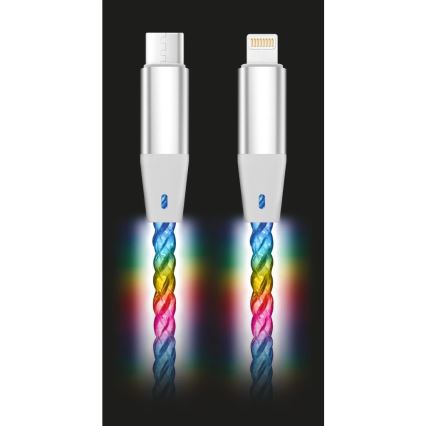 Aligator DATKP65 - USB-C to Lightning kabel met LED illumination, 30W Power Delivery, 0.5 m