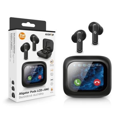 Aligator TWS07 - Écouteurs sans fil Pods avec écran LCD, ANC, batterie 400 mAh + 2×40 mAh, noir