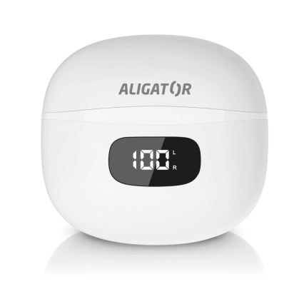 Aligator TWS08WT - Écouteurs sans fil avec ANC (réduction active du bruit), capacité de batterie 200 mAh + 2x 30 mAh, IP40, blanc
