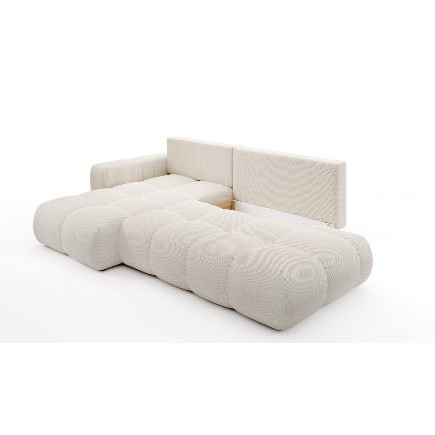 ALMADA L-shaped upholstered hoek sofa bed met storage, links-hand, licht beige
