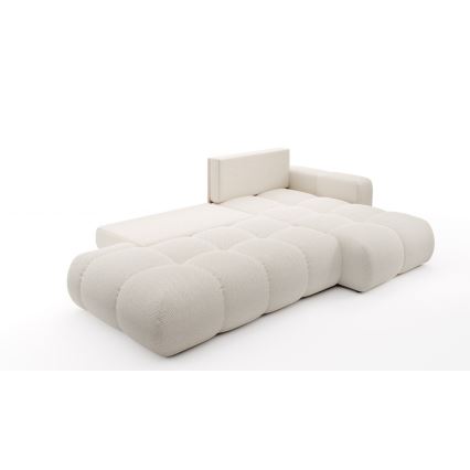 Uitschuifbare gestoffeerde L-vormige hoekbank met opbergruimte ALMADA, rechts, lichtbeige