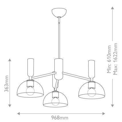 Alora Mood - Hanglamp met stang JUDE 3xE27/60W/230V zwart
