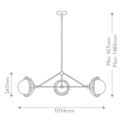 Alora Mood - Hanglamp met stang PERTH 3xE14/40W/230V goudkleurig
