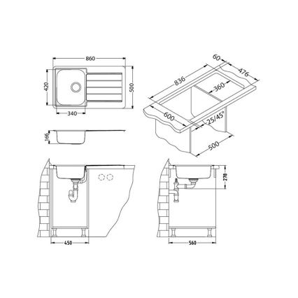 ALVEUS 1065560 - Évier de cuisine LINE 86x50 cm mat acier/satin