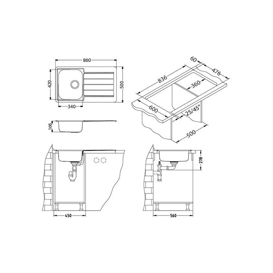ALVEUS 1065560 - Évier de cuisine LINE 86x50 cm mat acier/satin