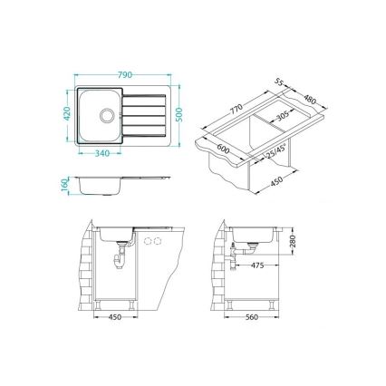 ALVEUS 1069147 - Évier de cuisine LINE 79x50 cm mat acier/satin