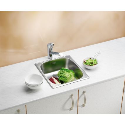 ALVEUS 1082195 - Évier de cuisine BASIC 44x38 cm, inox satiné, bonde de grand diamètre