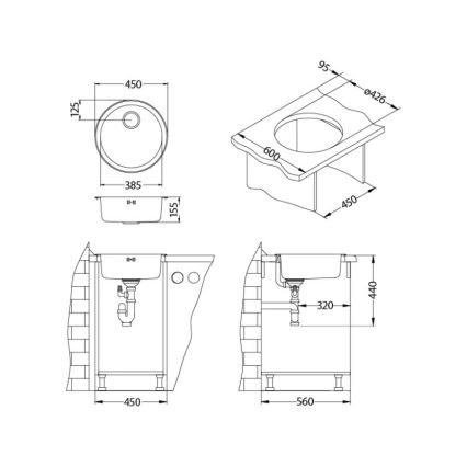 ALVEUS 1084837 - Évier de cuisine FORM d. 45 cm mat acier/satin, grande ouverture
