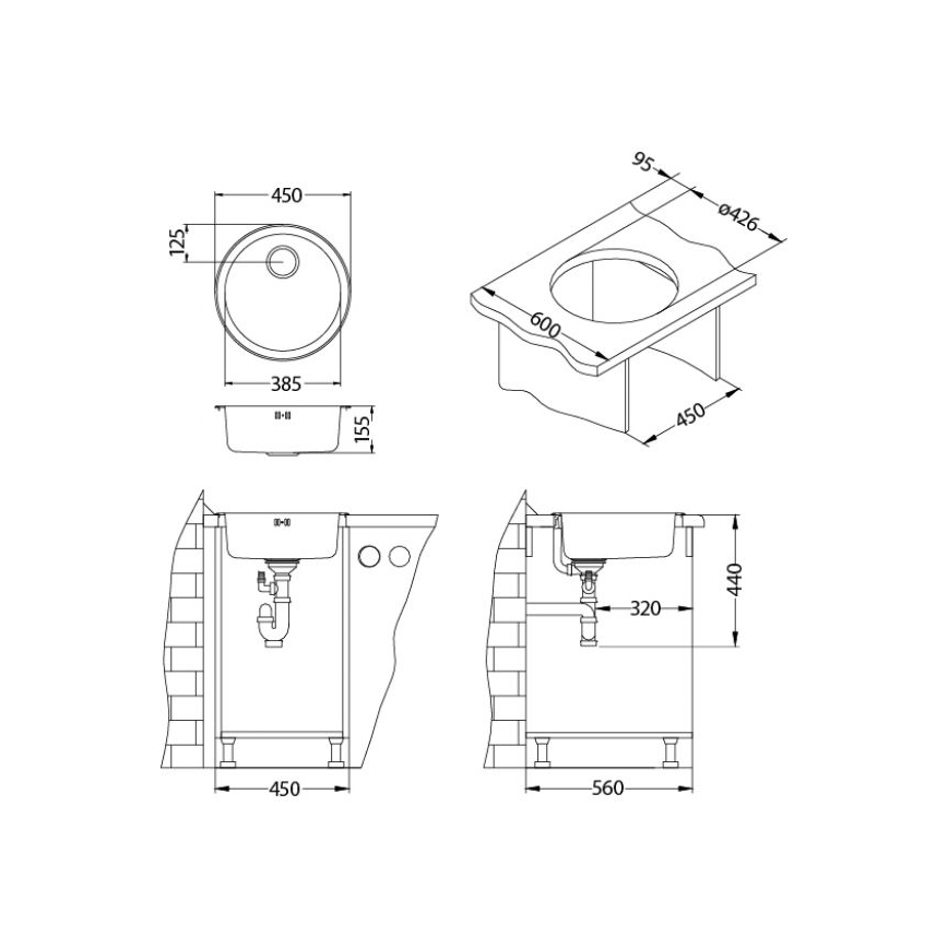 ALVEUS 1084837 - Évier de cuisine FORM d. 45 cm mat acier/satin, grande ouverture