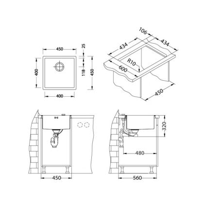 ALVEUS 1103319 - Évier de cuisine QUADRIX 45x45 cm monarch doré