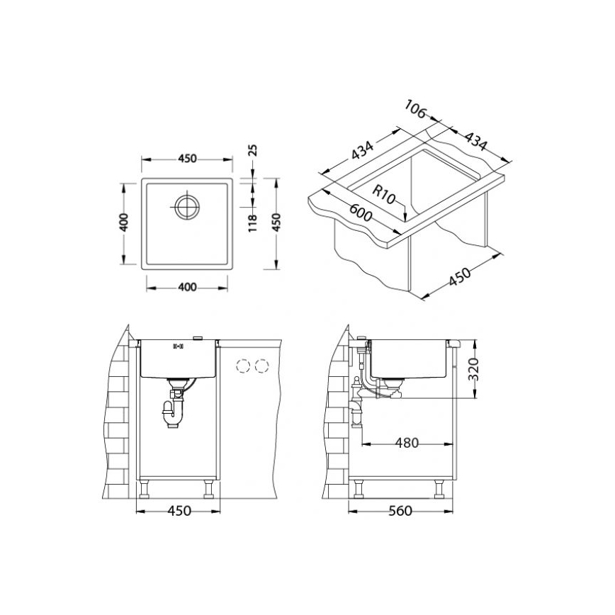 ALVEUS 1103319 - Évier de cuisine QUADRIX 45x45 cm monarch doré