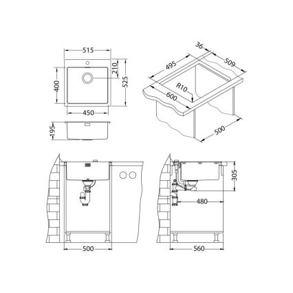 ALVEUS 1106867 - Évier de cuisine PURE 52,5x51,5 cm monarch doré