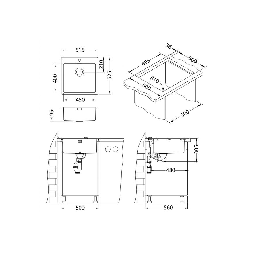 ALVEUS 1106867 - Évier de cuisine PURE 52,5x51,5 cm monarch doré