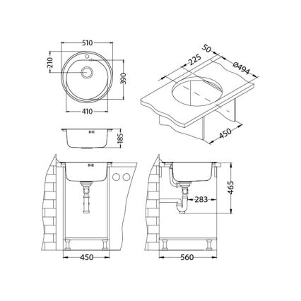 ALVEUS 1116756 - Keukenspoelbak FORM Ø 51 cm RVS/satijn, diepte 18,5 cm