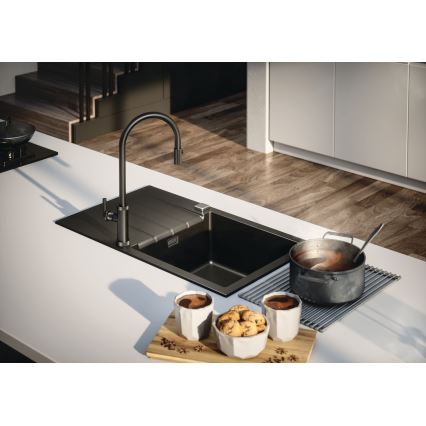 ALVEUS 1132179 - Robinet d'évier avec douchette extractible NERINA 46,8 cm noir