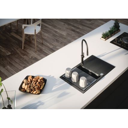 ALVEUS 1132179 - Robinet d'évier avec douchette extractible NERINA 46,8 cm noir