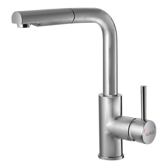 ALVEUS 1135366 - Robinet d'évier avec douchette extractible SARA 29,7 cm satin